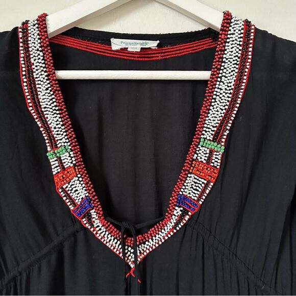 Poupette St Barth Mini Black Dress Cover Up Beaded One Size - Picture 3 of 8